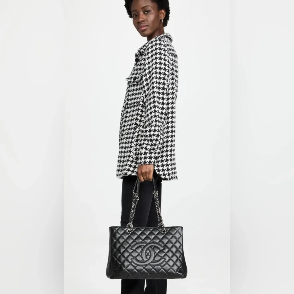 CHANEL Black Quilted Double C Chain Tote